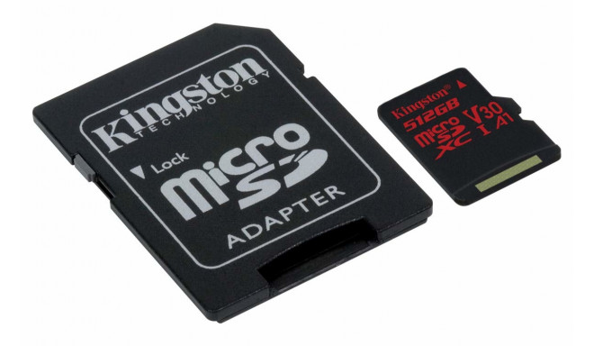 Kingston memory card microSDXC 512GB Canvas React UHS-I (U3) A1, V30 + SD adapter