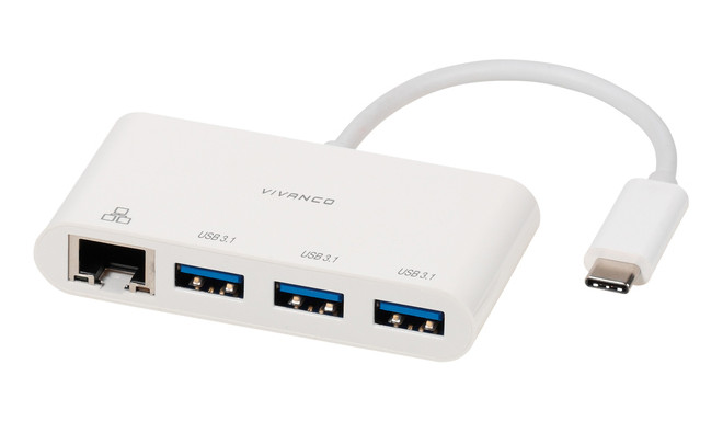 Vivanco adapteris USB-C - LAN + hub 3 portu (45388)