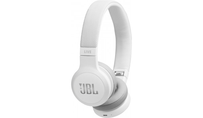 JBL bezvadu austiņas + mikrofons Live 400BT, baltas