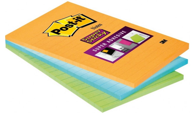 Märkmepaber iseliimuv Post-it Super Sticky 4645 rainbow joon,3x45 lehte/pk,102x152mm