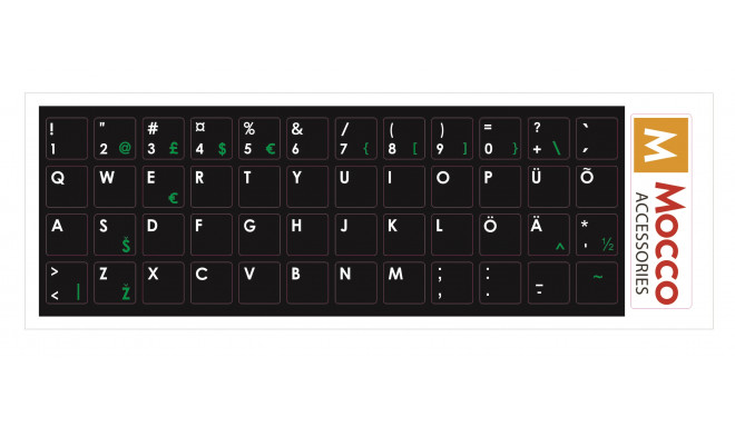 Mocco keyboard stickers ENG/EE Waterproof, black/green