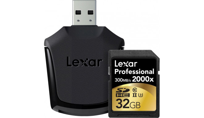 Lexar atmiņas karte SDHC 32GB Professional 2000X UHS-II U3 V90 + karšu lasītājs
