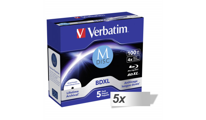 5x5 Verbatim M-Disc BD-R Blu-Ray 100GB 4x Speed inkjet print. JC