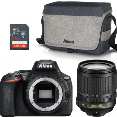 Nikon D5600 + 18-105 мм AF-S VR + плечевая сумка + карта памяти