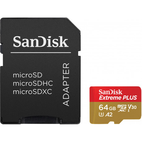 SanDisk mälukaart microSDXC 64GB Extreme Plus V30 A2 + adapter