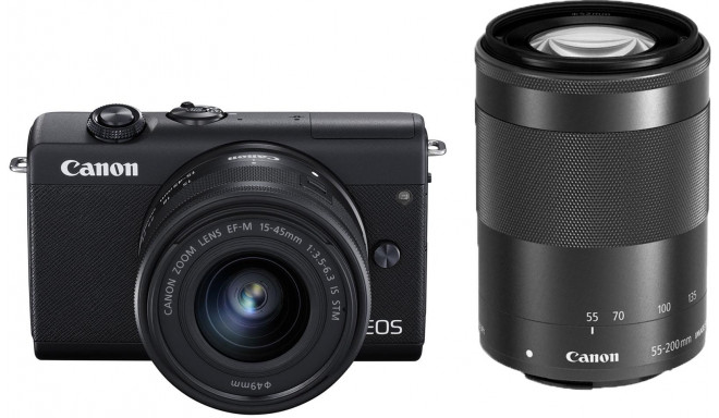 Canon EOS M200 + EF-M 15-45mm + 55-200mm IS STM, black