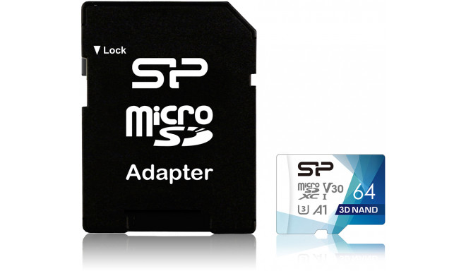 Silicon Power карта памяти  microSDXC 64GB Superior Pro V30 + адаптер