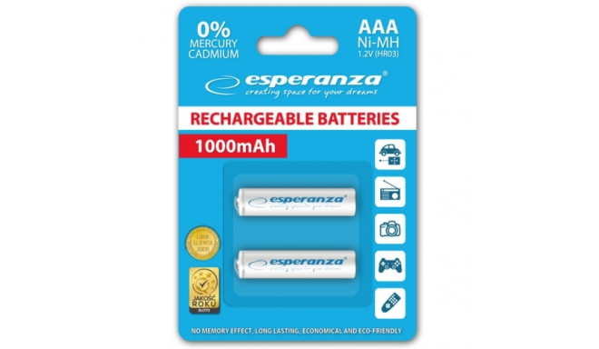 Esperanza EZA101W RECHARGED HR03 1000MAH ALWAYS READY BLISTER PACK 2PCS.