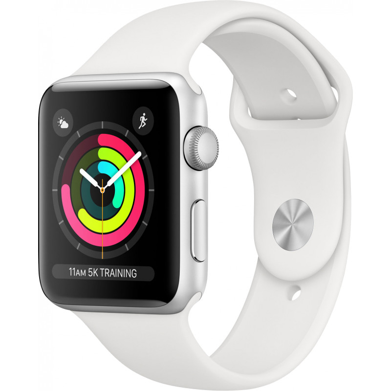 Apple Watch 3 GPS 42mm Sport Band, silver/white