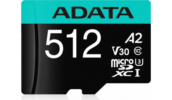 ADATA Premier Pro 512 GB microSDXC, memory card (Class 10, UHS-I U3, V30, A2)