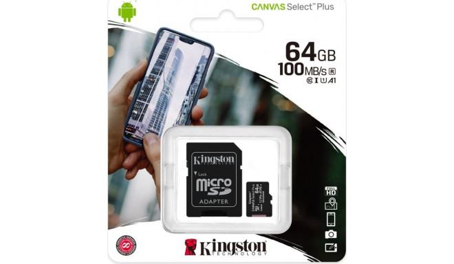 Kingston Canvas Select Plus 64 GB microSDXC, memory card (black, UHS-I (U1), A1, Class 10, V10)