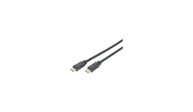 ASSMANN DisplayPort ühenduskaabel DP võimendiga M/M 20,0 m lukustusega Ultra HD 4K DP 1.2 CE bl kuld