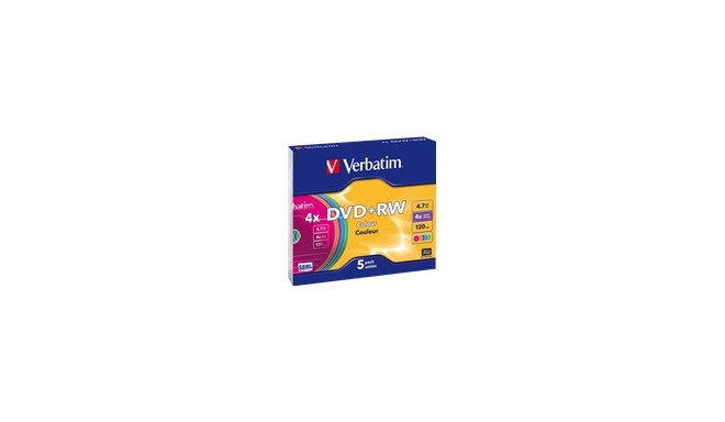 VERBATIM 43297 DVD+RW Verbatim 5pcs, 4.7GB, 4x, slim jewel case, Colour