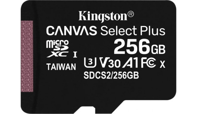 Kingston memory card microSDXC 256GB Canvas Select Plus UHS-I (U1) A1 Class 10 V10