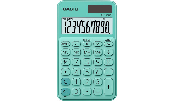 Taskukalkulaator Casio SL-310UC Green/roheline - 10 kohaline, tava- ja päikesepatarei, 50gr, 8x70x11