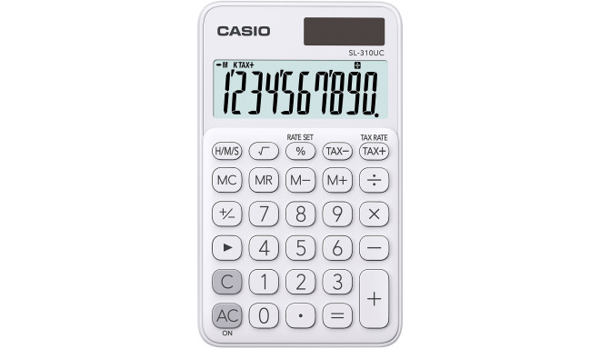 Taskukalkulaator Casio SL-310UC White/valge - 10 kohaline, tava- ja päikesepatarei, 50gr, 8x70x118mm