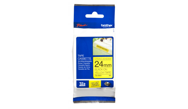 Kleepkirjalint Brother TZE-S651 Strong Adhesive kollane, must tekst, laius 24mm