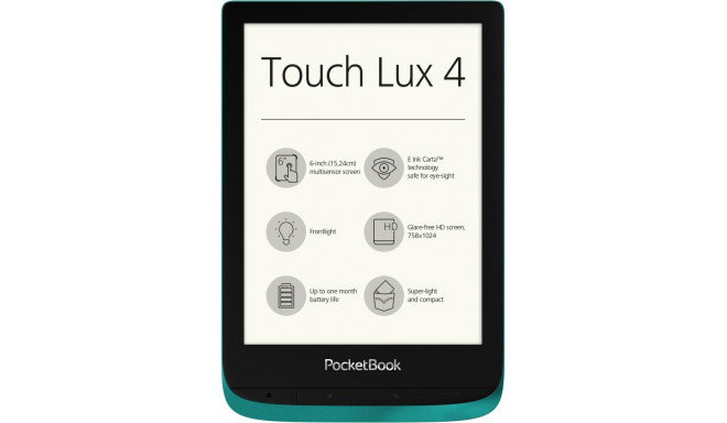 E-Reader|POCKETBOOK|Touch Lux 4|6"|1024x758|1xMicro-USB|Micro SD|Wireless LAN 802.11a/b/g/n|Emerald|