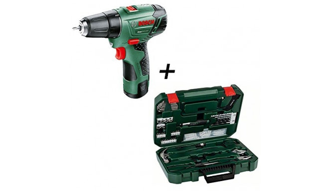 Bosch cordless drill Easydrill 12-2, SET 111 pieces (green / black, Li-Ion battery 2.5Ah, Promoline 