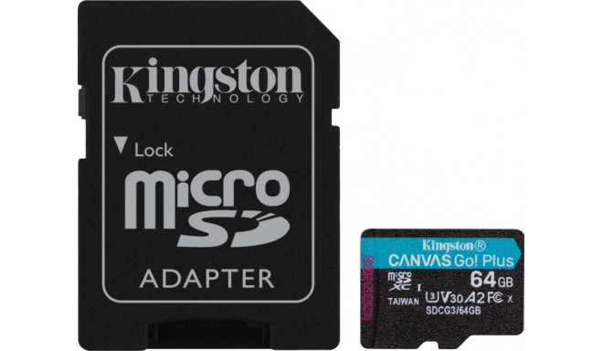 Kingston Canvas Go! Plus 64 GB microSDXC, memory card (black, UHS-I (U3), A2, Class 10, V30)