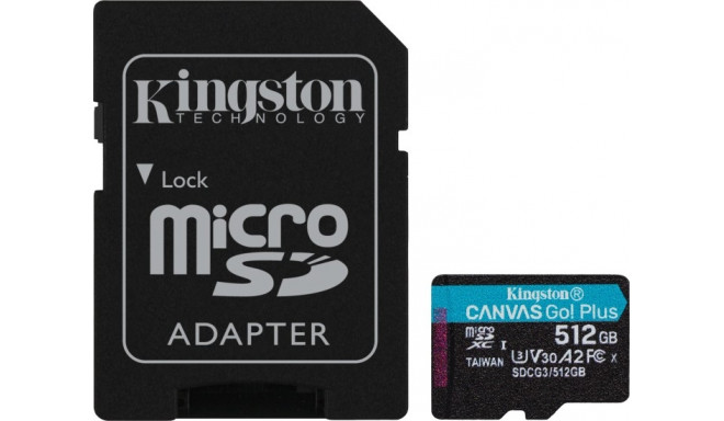 Kingston Canvas Go! Plus 512 GB microSDXC, memory card (black, UHS-I (U3), A2, Class 10, V30)