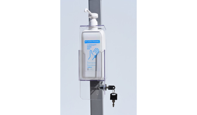 Kätepuhastusjaam lukustatava desovahendi alusega 0,5L Chemi-Pharm pumppudelile, jalg H-1500mm/hõbeha