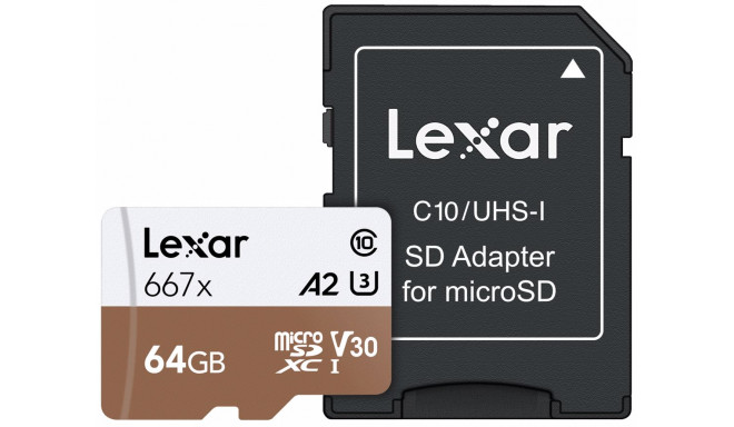 Lexar mälukaart microSDXC 64GB Professional 667X U3 V30 + adapter