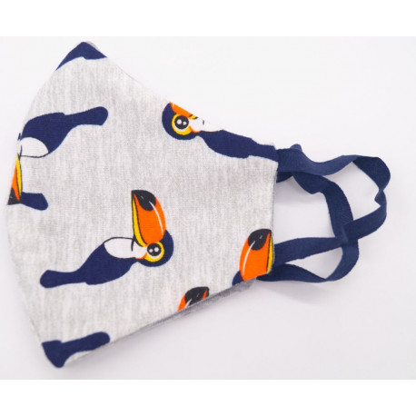 - Kids face Mask 100% Cotton Size 9-11 Bird Grey