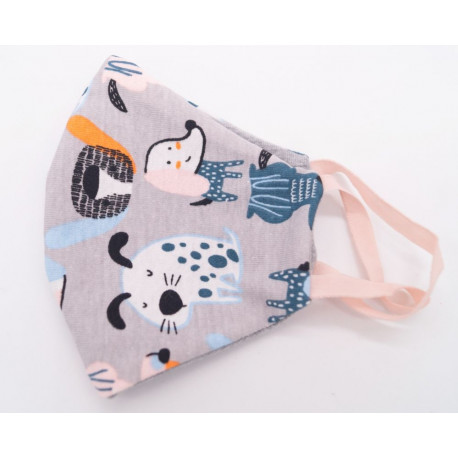 - Kids face Mask Cotton Size 9-11 Funny animal Grey