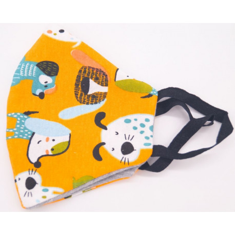 - Kids face Mask Cotton Size 9-11 Funny animal Yellow