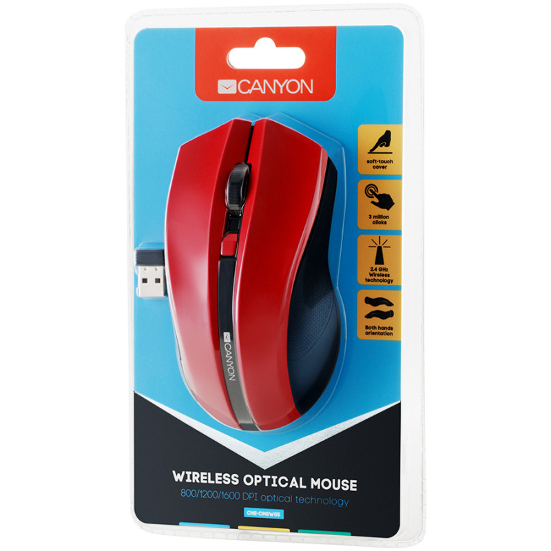 Canyon Mw 5 2 4ghz Wireless Optical Mouse With 4 Buttons Dpi 800 10 1600 Red 122 69 40mm 0 067 Mice Photopoint