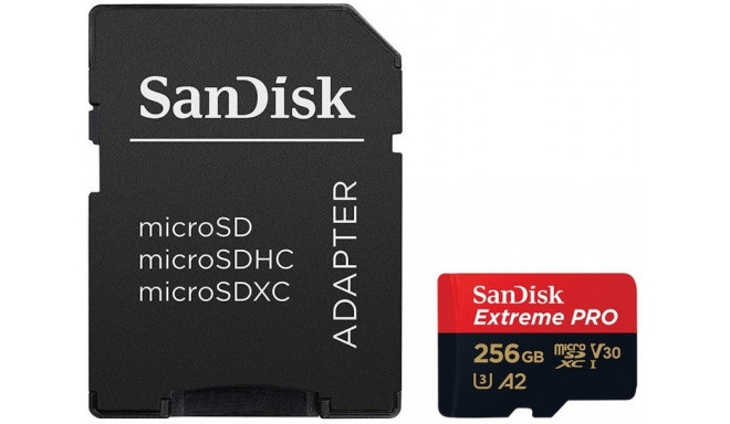 Sandisk mälukaart microSDXC 256GB Extreme Pro A2 + adapter