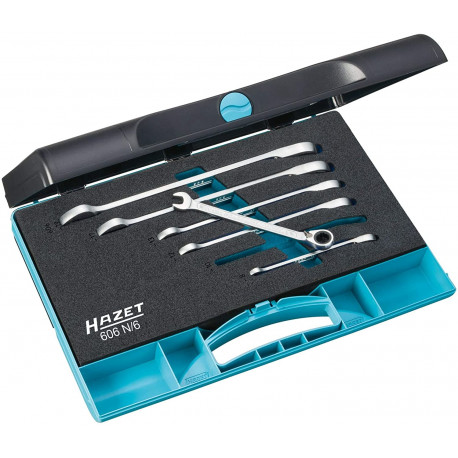 Hazet ratchet combination wrench set 606N / 6, 6 pieces, wrench (with switchable ratchet function)