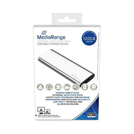 MediaRange 120 GB, external SSD (silver, USB-C 3.2 (10 Gbit / s), external)