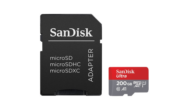 SanDisk mälukaart microSDXC 200GB Ultra Android 100MB/s A1 Class 10 UHS-I + SD adapter