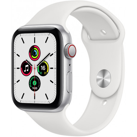 Apple Watch SE GPS + Cellular 44mm Sport Band, silver/white (MYEV2EL/A)