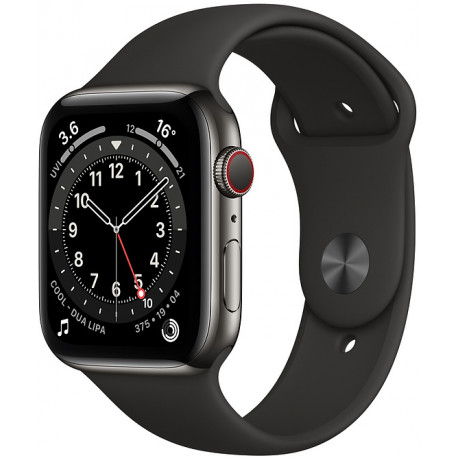 Apple Watch 6 GPS + Cellular 44mm Stainless Steel Sport Band, graphite/black (M09H3EL/A)