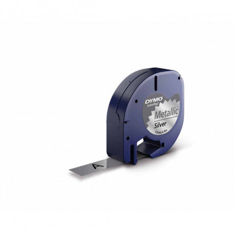 DYMO LetraTag plastteip 12mm x 4m / must hõbedal (S0721710)