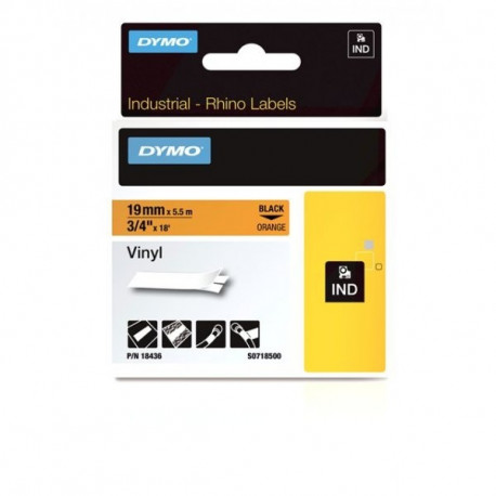 DYMO Rhino Vinilinė Juostelė 19mm x 5.5m / juodas ant oranžinės (18436)