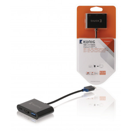 König KNC64765E02 USB Adapter USB-C Male - USB A Female / USB-C Female / HDMI output Anthracite