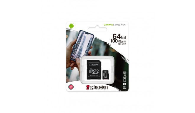 Kingston memory card 64GB microSDXC Canvas Select Plus cl. 10 UHS-I 100 MB/s + adapter