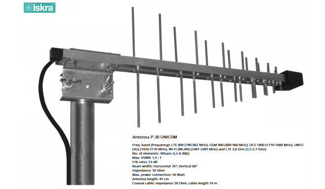 Antenna P-30 UNICOM H/V+H155 10m+SMA ISKRA Silver