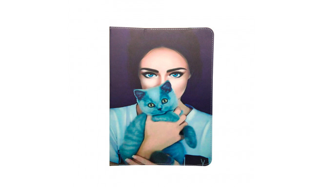 TelForceOne Universal case Lady with cat for tablet 9-10"
