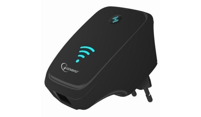 Gembird WiFi repeater, 300 Mbps + LAN, black