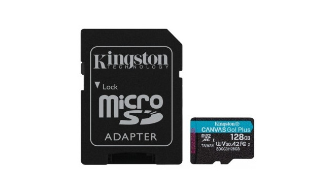 Kingston mälukaart microSDXC 128GB Canvas Go! Plus Class 10 UHS-I U3 + adapter