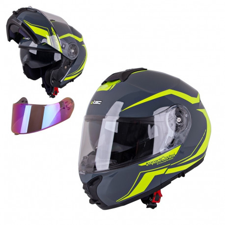 Flip-Up Motorcycle Helmet W-TEC FS-907 Grey-Fluorescent Yellow XXL (63-64)