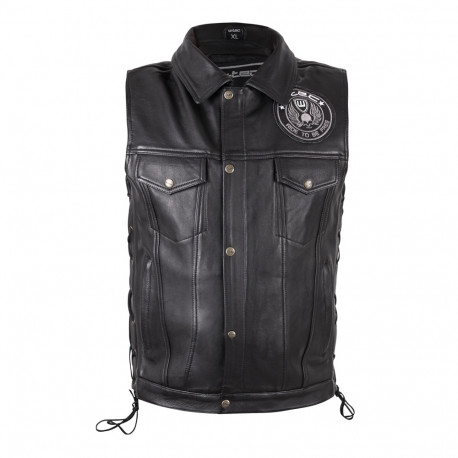 Leather Motorcycle Vest W-TEC Highstake - Black 3XL