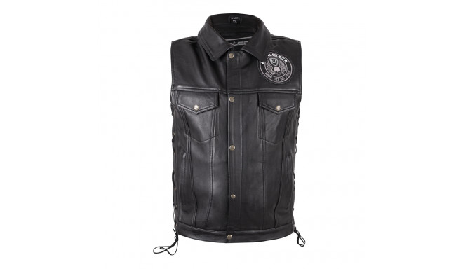 Leather Motorcycle Vest W-TEC Highstake - Black 3XL