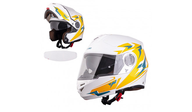 Flip-Up Motorcycle Helmet W-TEC Vexamo PI Graphic w/ Pinlock - White Graphic S(55-56)