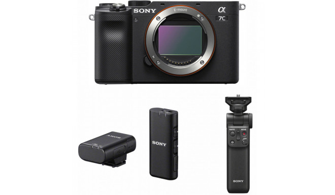 Sony a7C + Sony handle-tripod + Sony wireless microphone, black